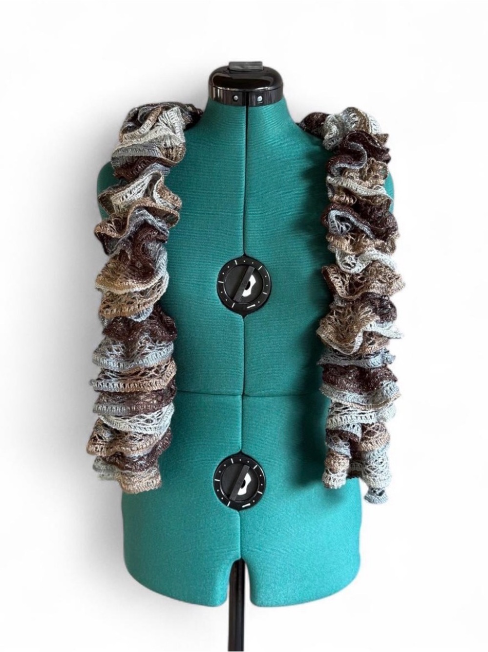 Red Heart Textured Ruffle Scarf in Brown and Cream Blend